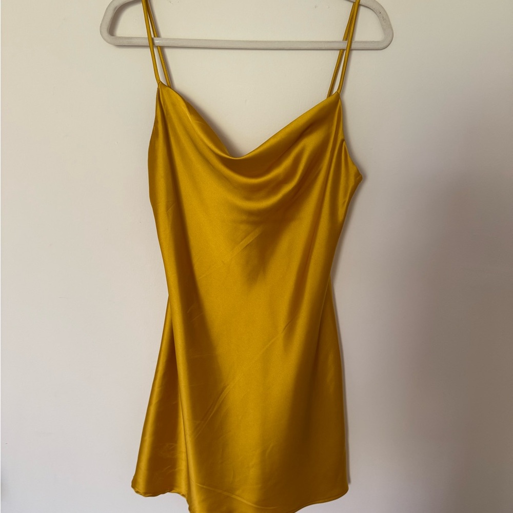 Mustard Mini Dress with Cowl Neckline